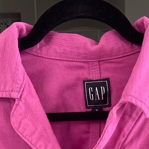 GAP Pink Button Front Utility Shirt Jacket M Tall Cotton Lightweight Shacket